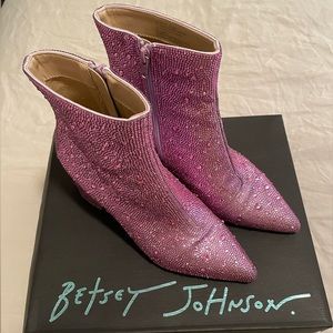 Betsey Johnson Cady crystal pavé booties, light pink